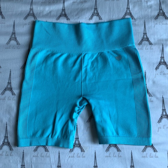 BLUE HIGH RISE MID LENGTH BIKER SHORTS SIZE XS WOMENS - Picture 1 of 3